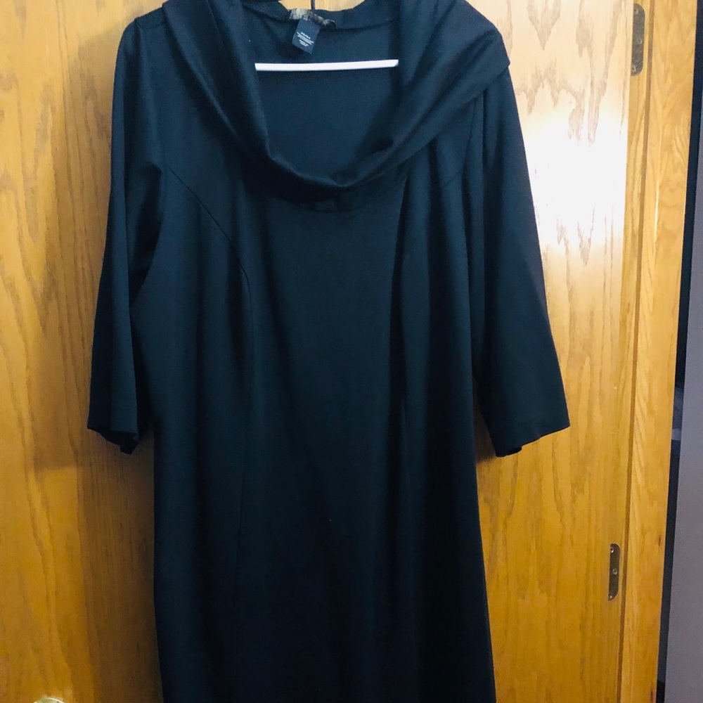 Black cowl neck sheath dress